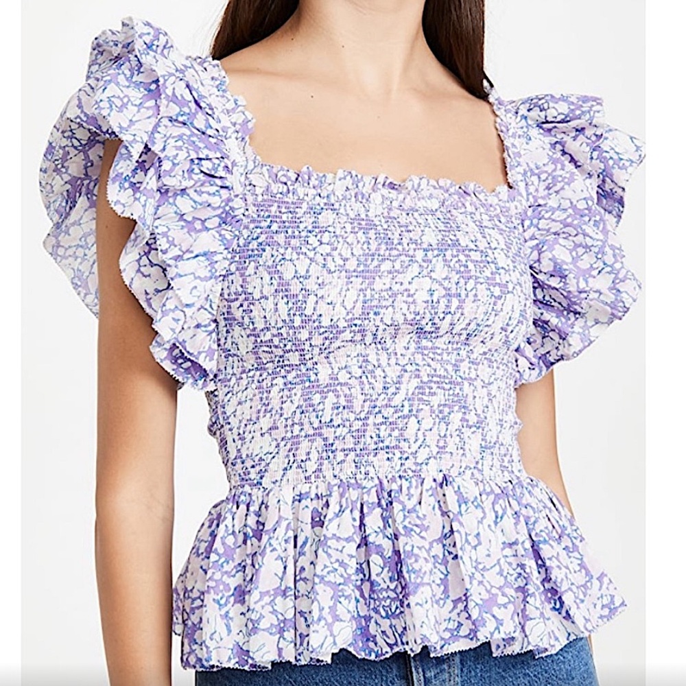NWOT Love the Label Smocked Ruffle Square Neck Top Size M